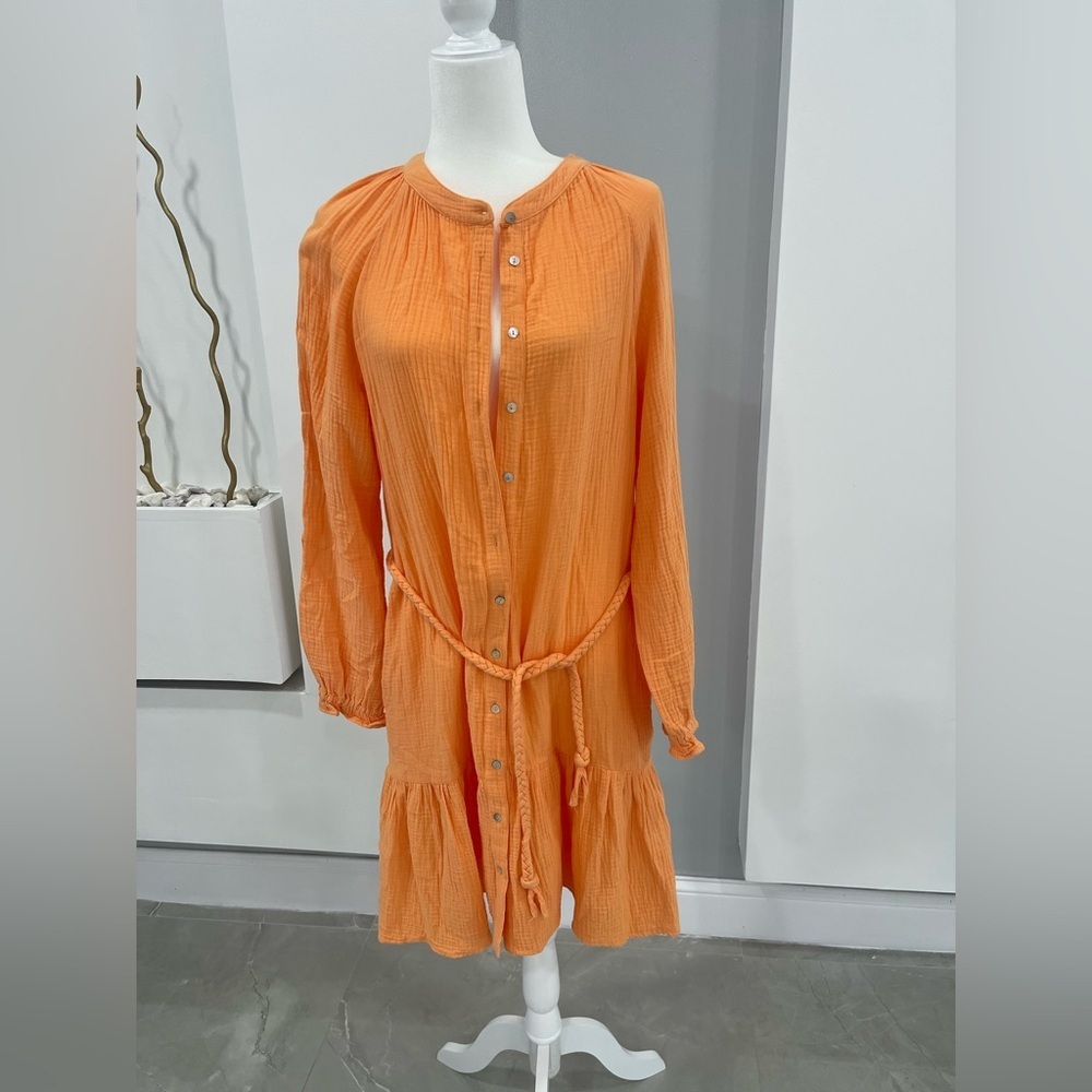 Magaschoni Orange Long Sleeve Bishop Dress